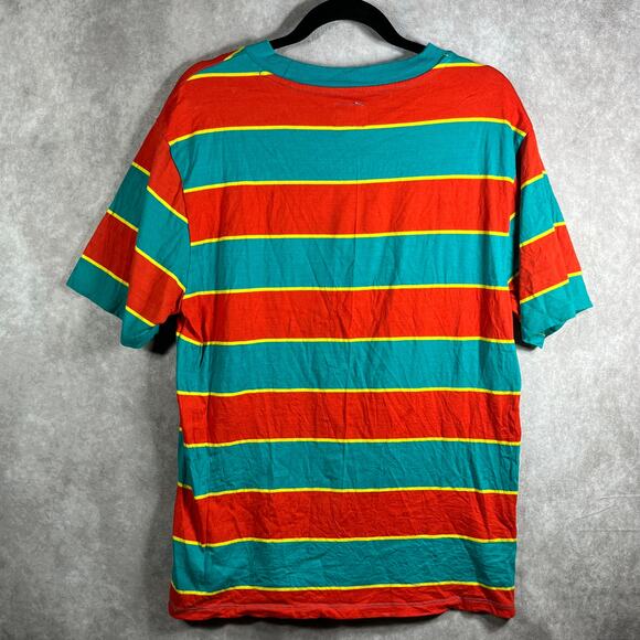 Vintage Guess Shirt Mens Medium Blue Orange‎ Striped Short Sleeve Crew Neck Y2K - Picture 4 of 9